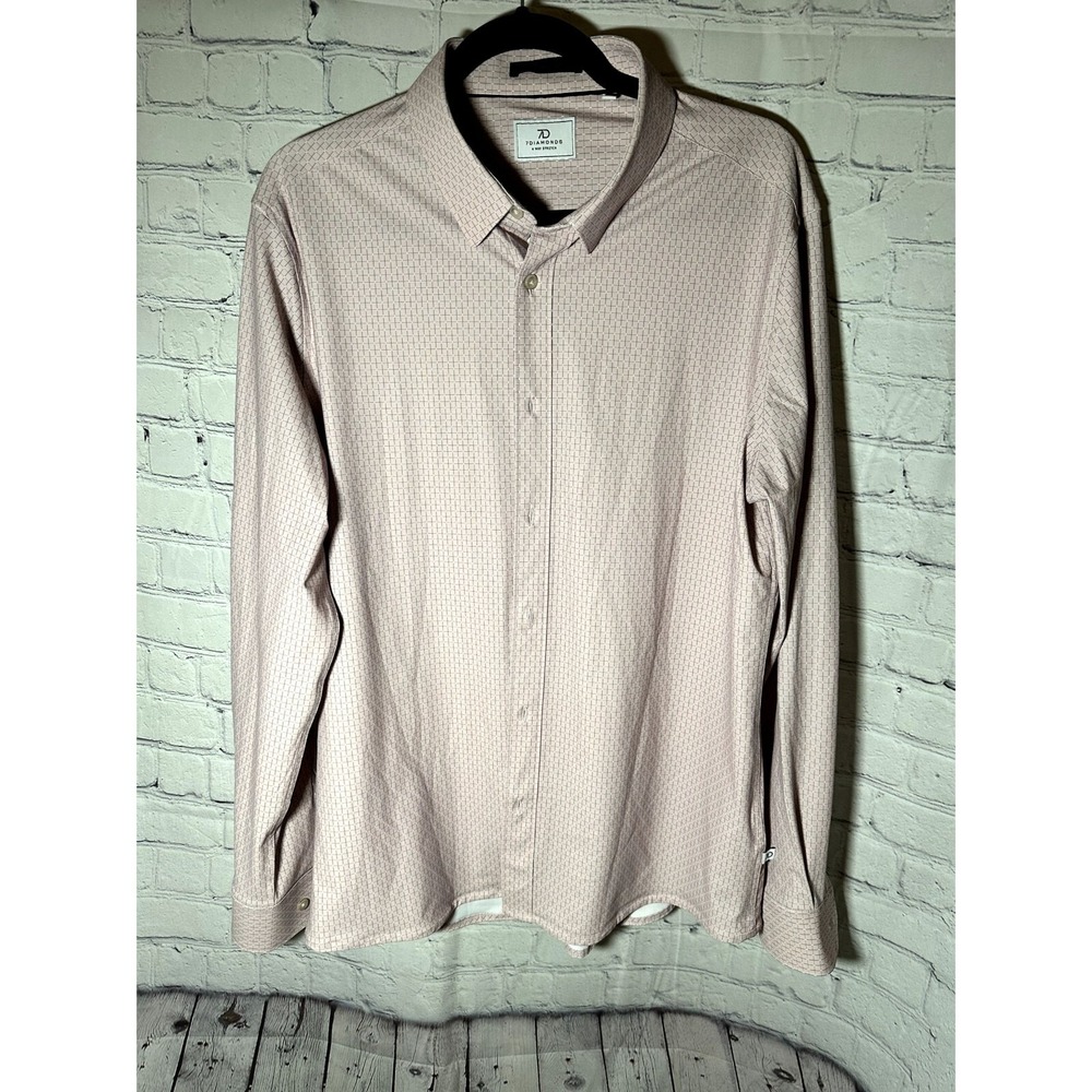 7Diamonds Elias 4-Way Stretch Shirt Mens Medium Mauve Pink Geometric Grid Button